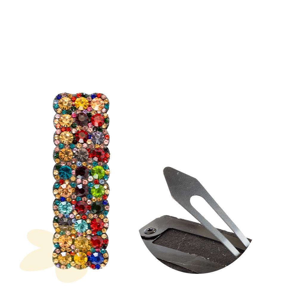 Presilha Tic Tac Retangular com Strass Coloridos - Importado