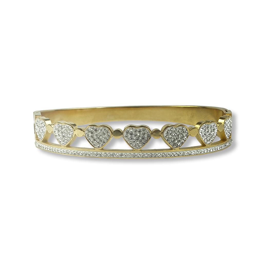 Bracelete em Aço com Corações em Strass - Importado