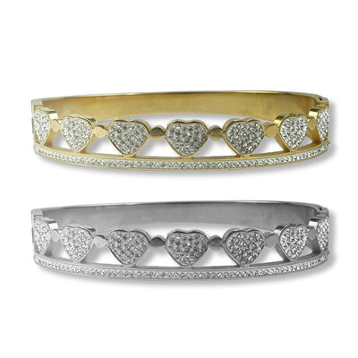 Bracelete em Aço com Corações em Strass - Importado