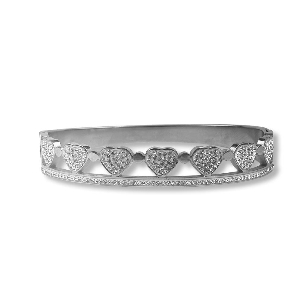 Bracelete em Aço com Corações em Strass - Importado