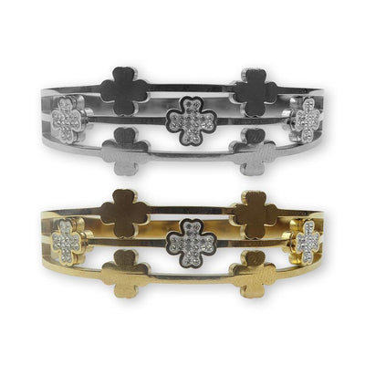 Bracelete em Inox com Flores - Importado