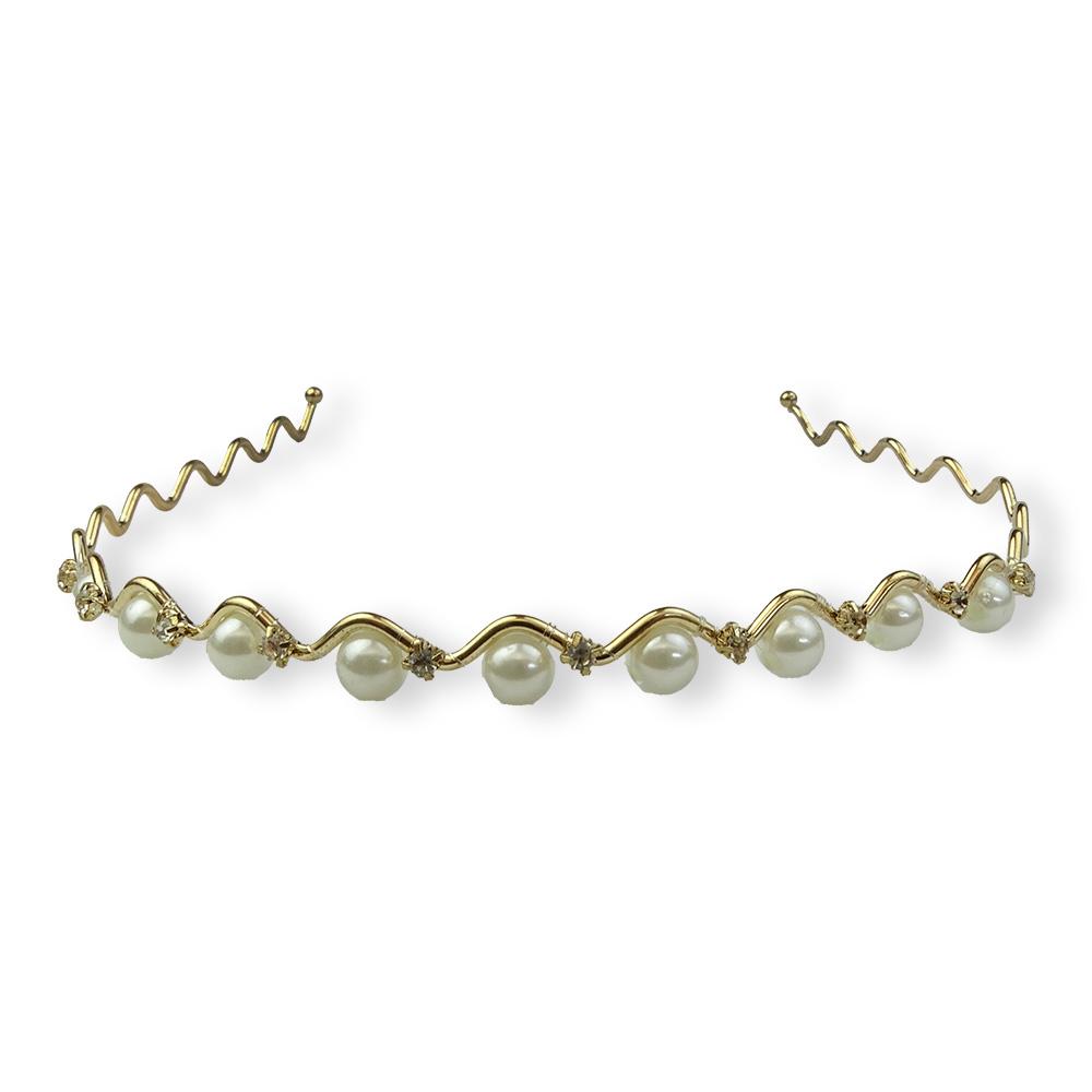 Tiara para Cabelos com Pérolas e Strass - Importado