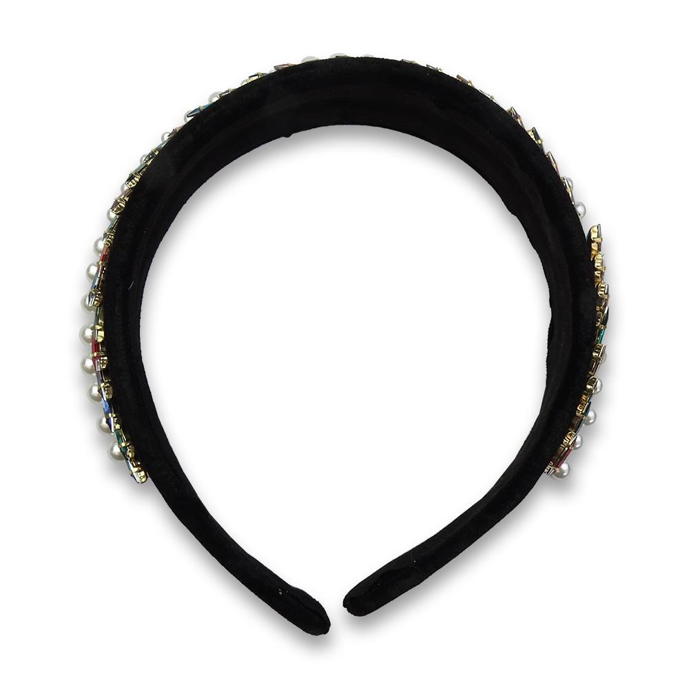 Tiara Preta com Pérolas e Pedras Coloridas - Importado