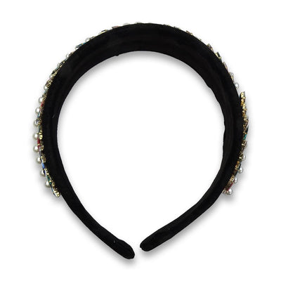 Tiara Preta com Pérolas e Pedras Coloridas - Importado