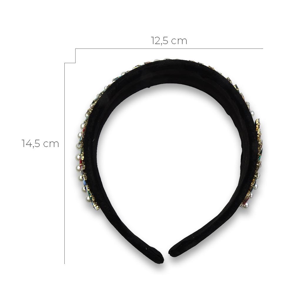 Tiara Preta com Pérolas e Pedras Coloridas - Importado