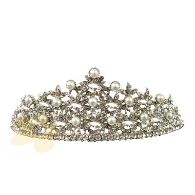 Coroa de Metal com Strass e Pérolas - Importado