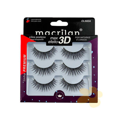 CL502A | Cílios Postiços Max Efeito 3 pares | Macrilan